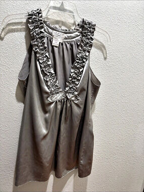 M.S.P.P. (Max Studio Specialty Products) M.S.P.P. Pueter Gray Ruffle Neck Silky